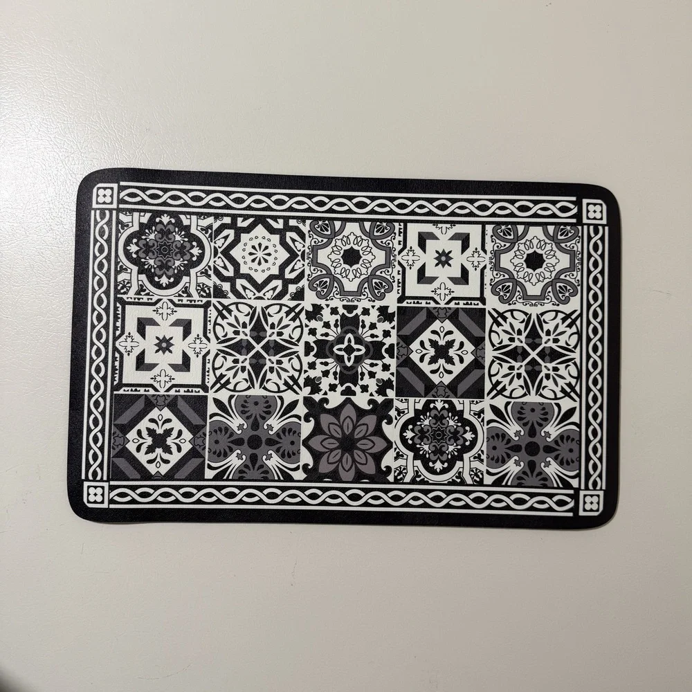 Coffee Bar Mat for Countertop 12 x 19 in Black and White Tile Print